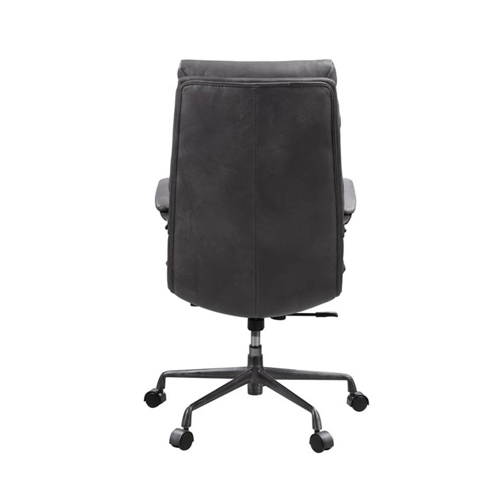 Acme Crursa Upholstered Tufted Swivel Office Chair in Gray Leather