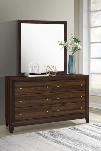 Coaster Home Furnishings Welsley Transitional 59-inch 6-Drawer Bedroom Dresser with Mirror Bedroom Clothing Storage Cabinet Wide Chest of Drawers Organizer Unit Walnut 223443M