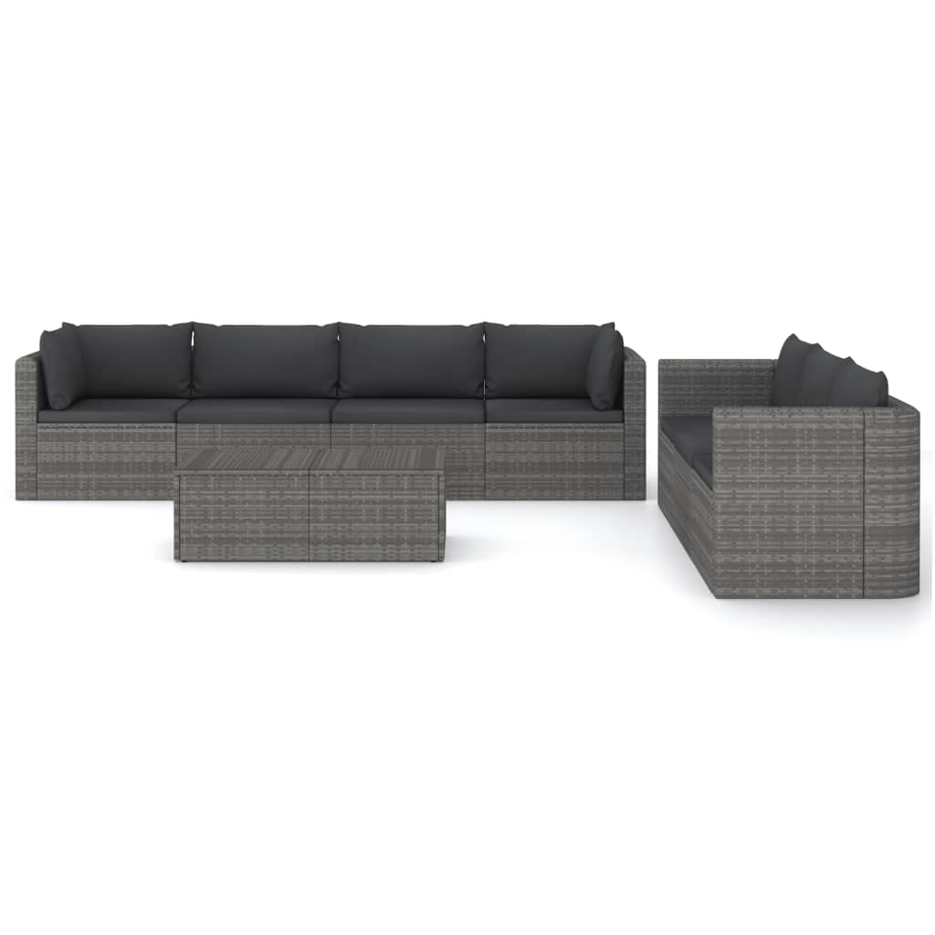 vidaXL Patio Lounge Set-8 Piece Sectional Sofa-PE Rattan-Outdoor Furniture-Gray-with Cushions & Pillows-Modular Design