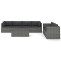 vidaXL Patio Lounge Set-8 Piece Sectional Sofa-PE Rattan-Outdoor Furniture-Gray-with Cushions & Pillows-Modular Design