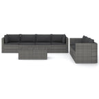 vidaXL Patio Lounge Set-8 Piece Sectional Sofa-PE Rattan-Outdoor Furniture-Gray-with Cushions & Pillows-Modular Design