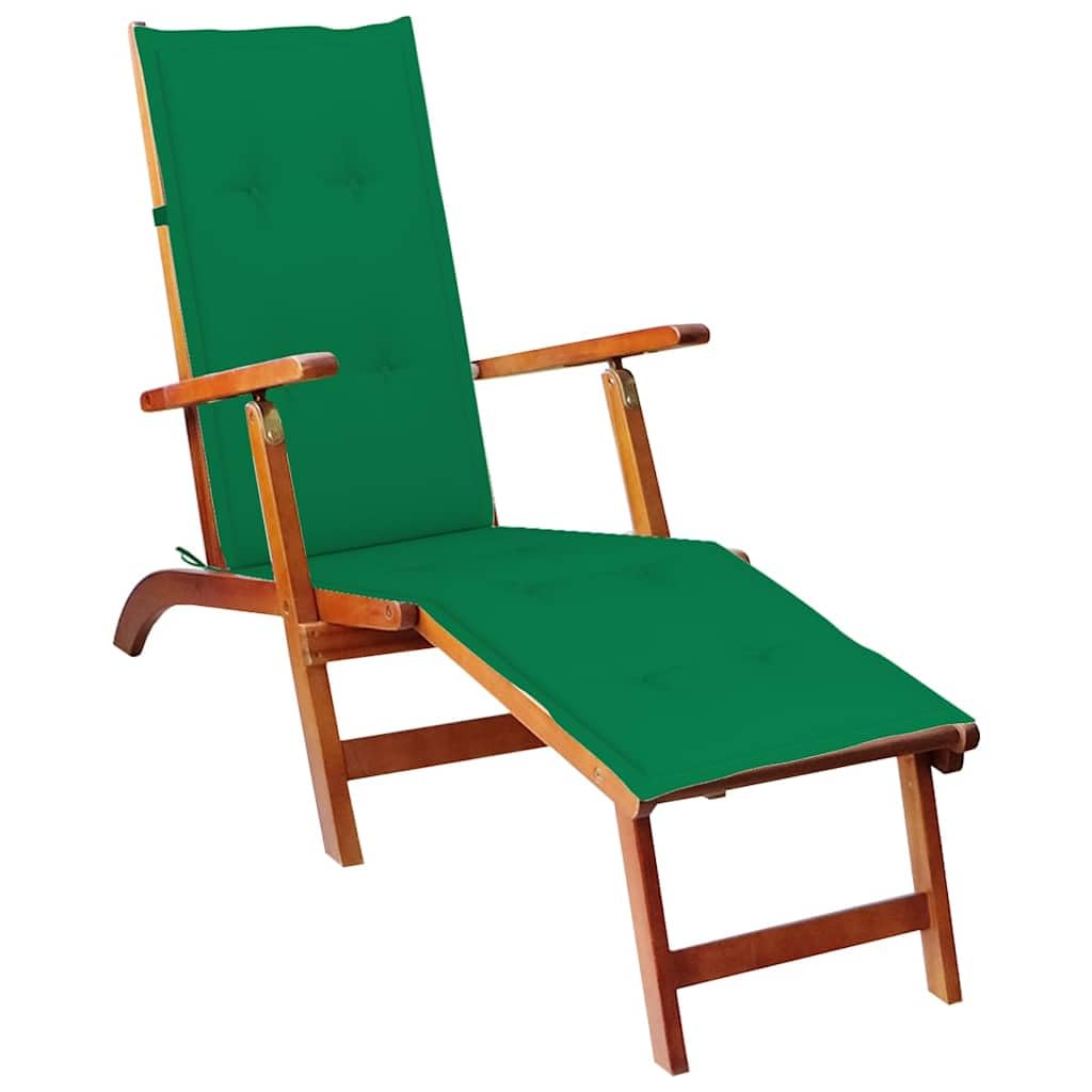 vidaXL Solid Acacia Wood Patio Deck Chair with Footrest and Cushion Garden Outdoor Sun Lounger Sun Bed Day Bed Wooden Adjustable
