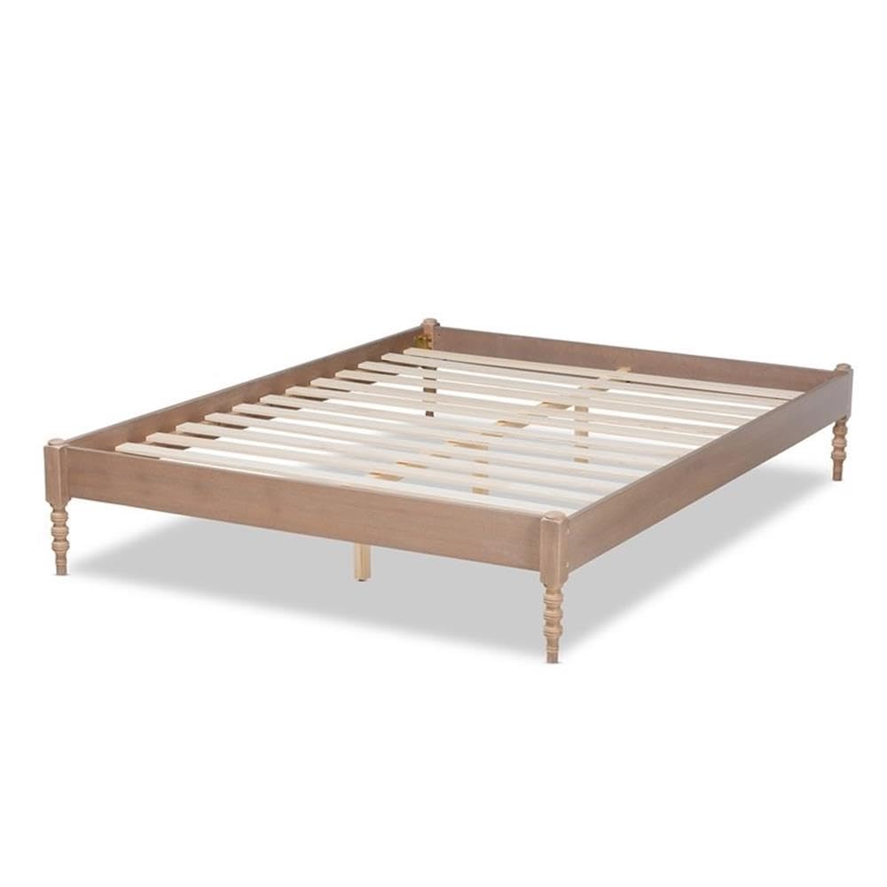 Baxton Studio Cielle French Bohemian Antique Oak Finished Wood Queen Size Platform Bed Frame