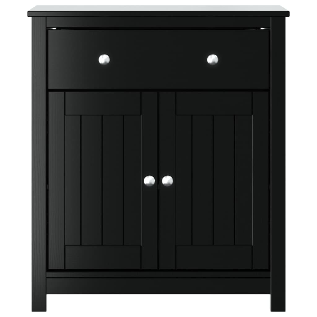 vidaXL Berg Black Bathroom Cabinet - Solid Pine Wooden Storage Unit with Drawer and Doors