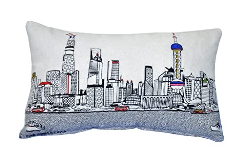 HomeRoots Cream 24' White Shanghai Daylight Skyline Lumbar Decorative Pillow