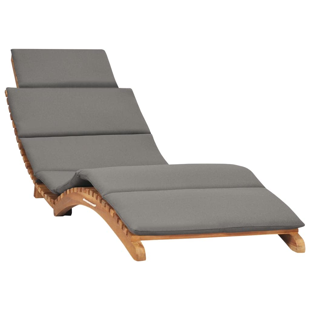 vidaXL Patio Lounge Chair, Outdoor Chaise Lounge Chair with Cushion, Sunlounger, Sunbed for Yard Poolside Porch Lawn, Modern Style, Solid Teak Wood