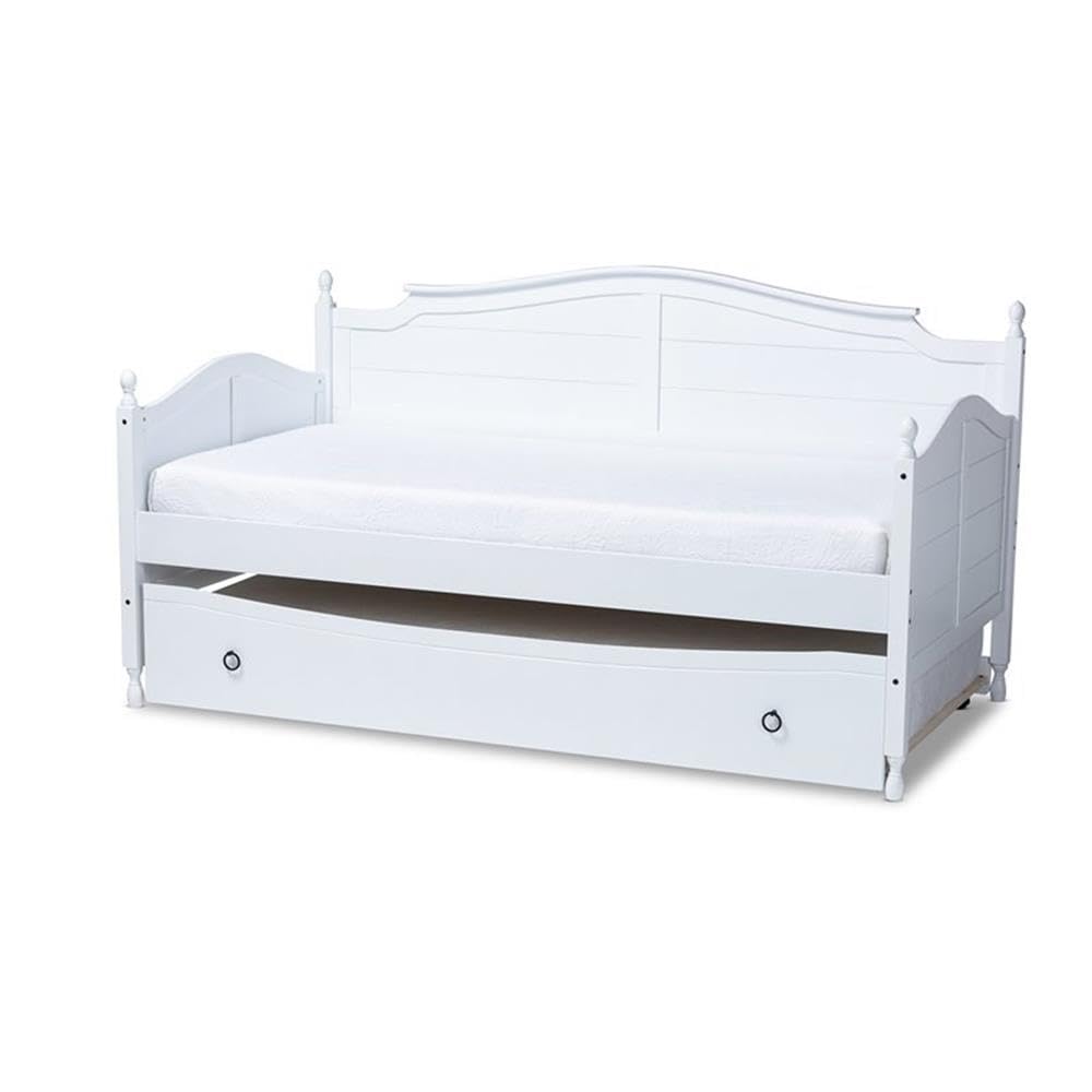 Baxton Studio Mara White Twin Daybed with Roll-Out Trundle