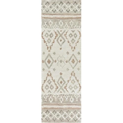 Rizzy Home Alora Decor Lavine 2'6" X 8' Geometric Natural/Teal Hand-Tufted Area Rug