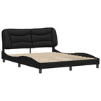 vidaXL Queen Bed Frame with Headboard - Black Faux Leather, Plywood Slats Support, Modern Wave Design, Bedroom Furniture, Metal & Pine Wood Structure