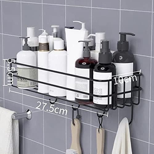 EASY HOME Cast Iron Self Adhesive Multipurpose Wall Mounted Bathroom Shelf with Hooks, Wall Mount Storage Organizer for Kitchen