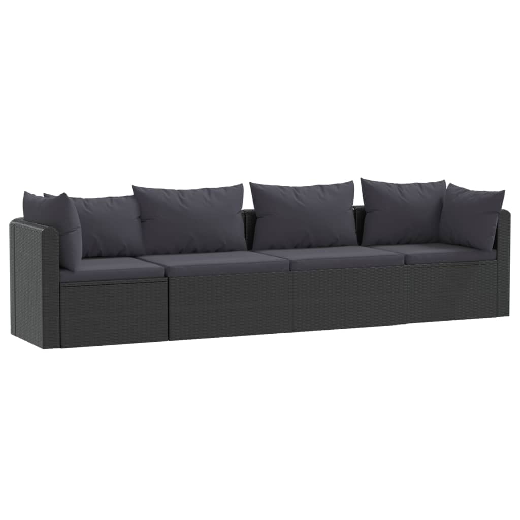 vidaXL Patio Sofa 4 Piece, Outdoor Sofa Set with Cushions and Table, Sectional Sofa, Patio Wicker Furniture Set for Garden Porch