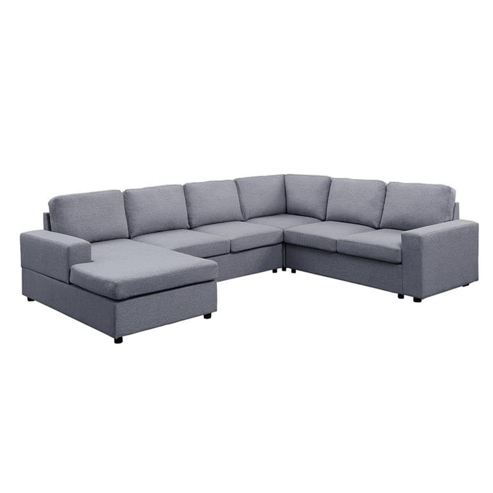 Lilola Home Warren Light Gray Linen 6 Seat Reversible Modular Sectional Sofa Chaise