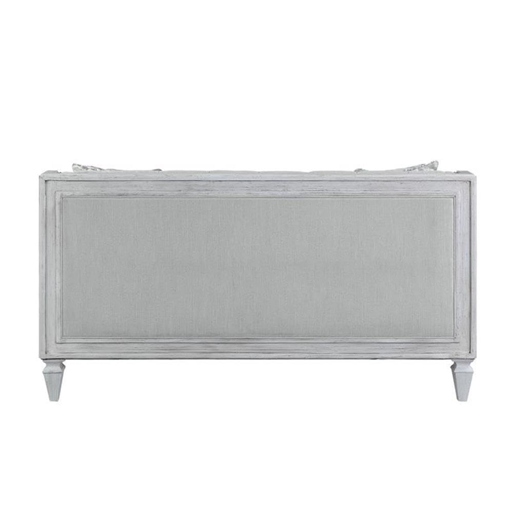 Acme Katia Loveseat in Gray Linen Fabric and White Finish