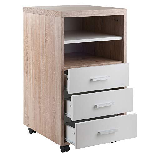 Ergode Kenner Storage Mobile Cabinet | Versatile | Contemporary Design | Easy Mobility | Reclaimed Wood Finish | Linen White Facings | 1-Drawer | Locking Casters (18532-VV)