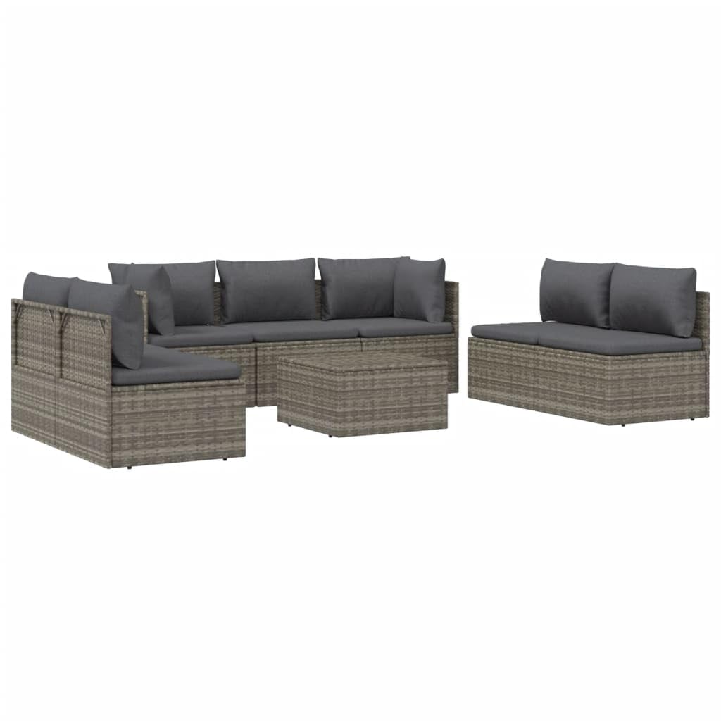 Vidaxl Patio Furniture Set 8 Piece, Lounge Sofa Set For Porch Deck Garden, Outdoor Furniture Set With Cushions, Loveseat Sofa, Gray Poly Rattan