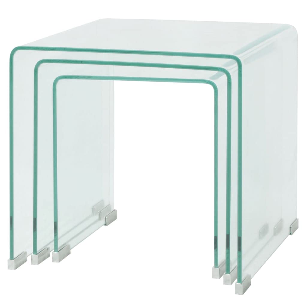 vidaXL 3-Piece Tempered Glass Square Nesting Tables - Clear - Multiple Applications in Living Room and Bedroom - Modern Style and Easy Storage