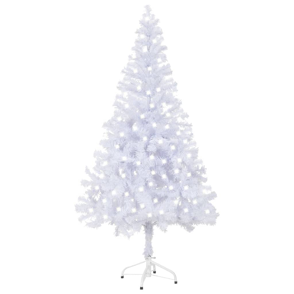 vidaXL Artificial White Christmas Tree with Stand - Pre-lit with 230 Branches and 150 LED Lights - PVC and Plastic - 47.2&quot; Height and 25.6&quot; Diameter