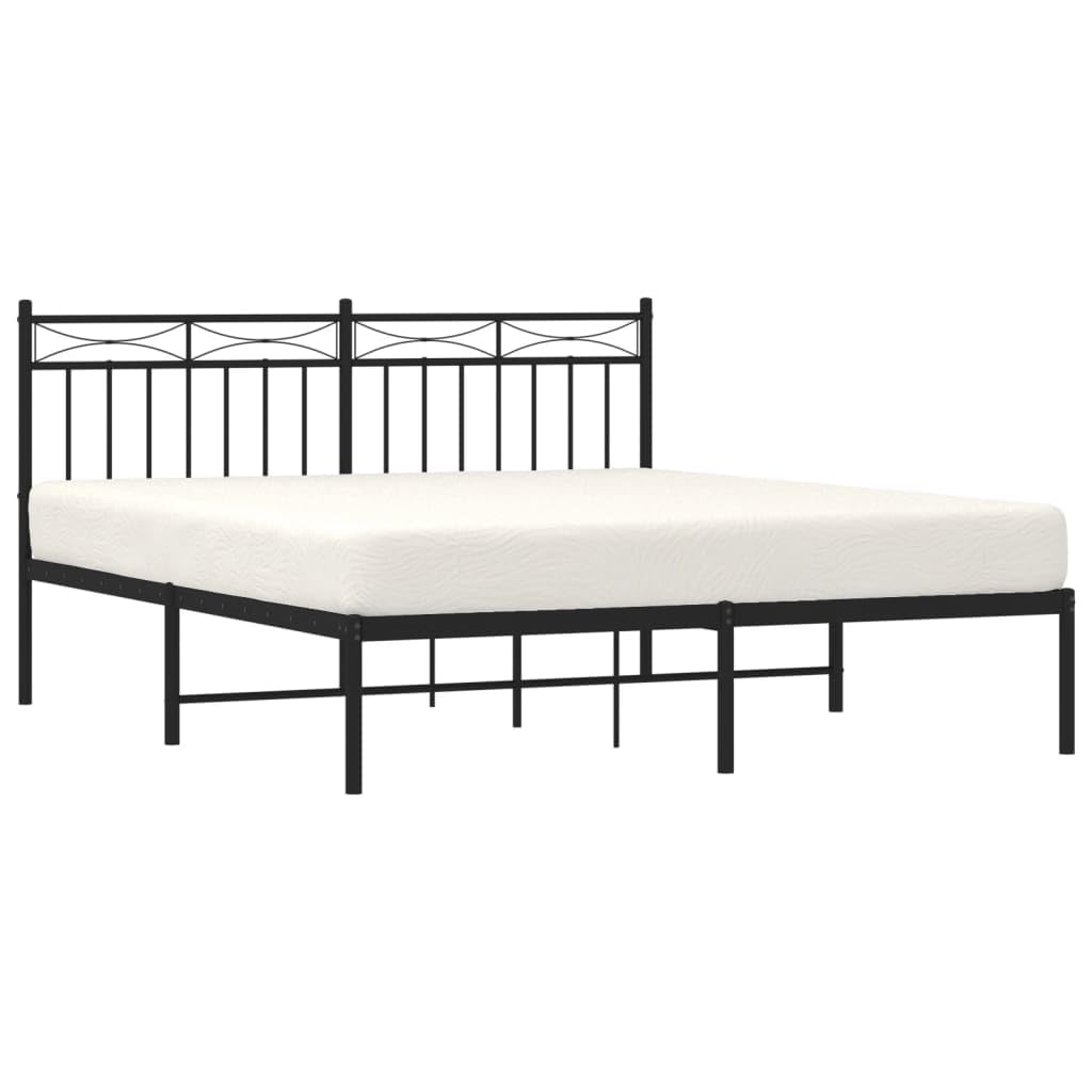 vidaXL Modern Double Bed - Robust Metal Frame with Headboard and Extra Storage Space - Black Steel Bed Frame - Ideal for Bedroom or Guest Room - Requires Assembly