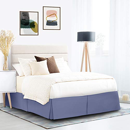 Nestl Steel Blue Full Xl Bed Skirt - Full Xl Size Bed Skirt 14 Inch Drop - Brushed Microfiber Bed Skirts - Hotel Quality Pleated