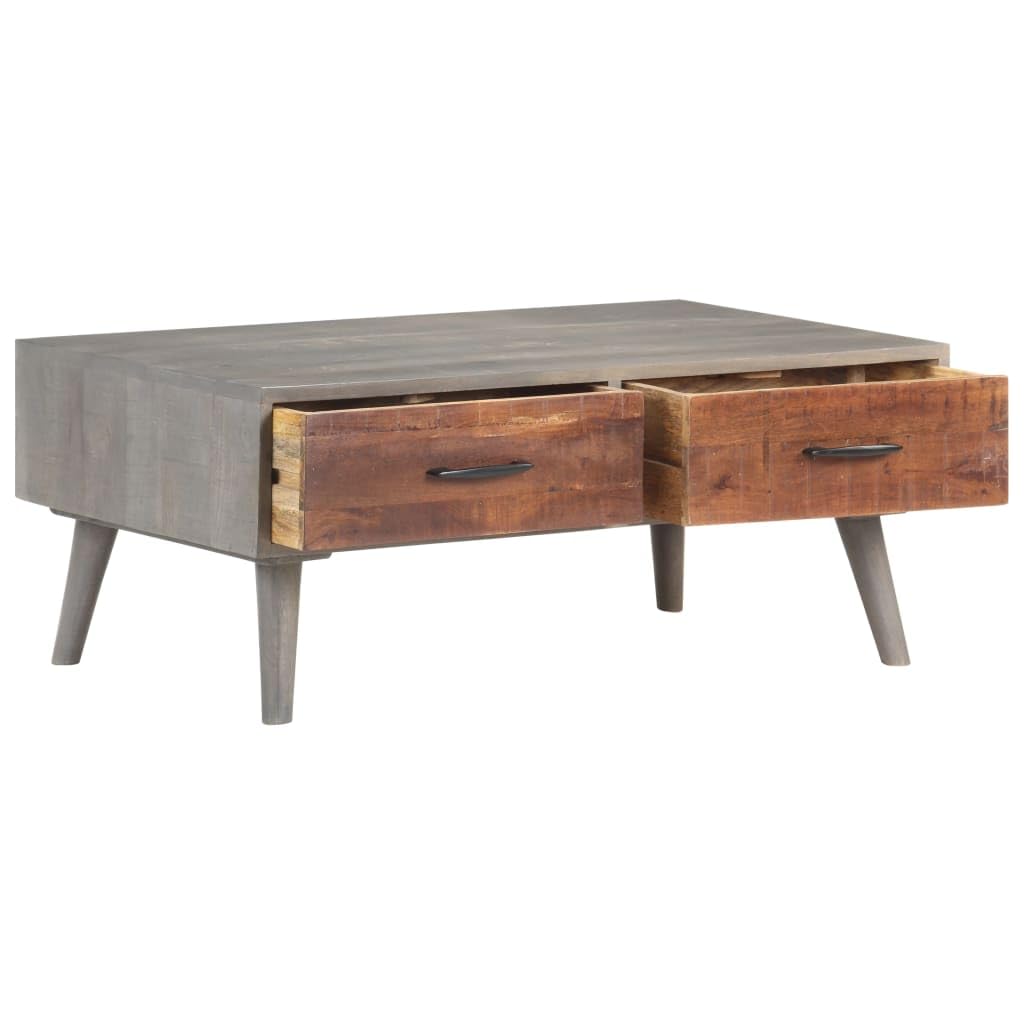 vidaXL Solid Rough Mango Wood Coffee Table with Drawers - Thumbnail 3