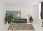HomeRoots 509308 8 x 11 ft. Gray Blue Pink Orange Rust Red Green & Ivory Oriental Power Loom Stain Resistant Rectangle Area Rug with Fringe