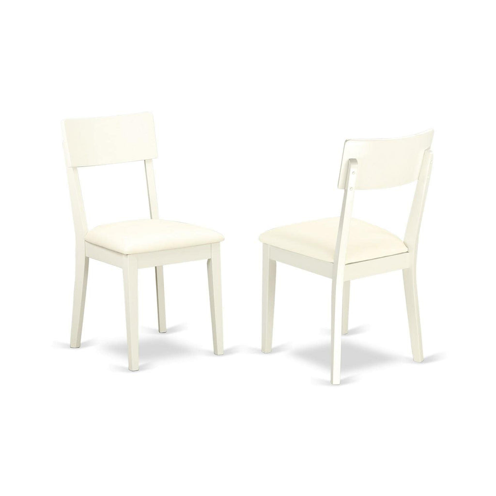 East West Furniture HLAD3-LWH-LC 3 Piece Dining Table Set for Small Spaces Contains a Round Dining Room Table with Pedestal and 2 Faux Leather Upholstered Chairs, 42x42 Inch, Linen White