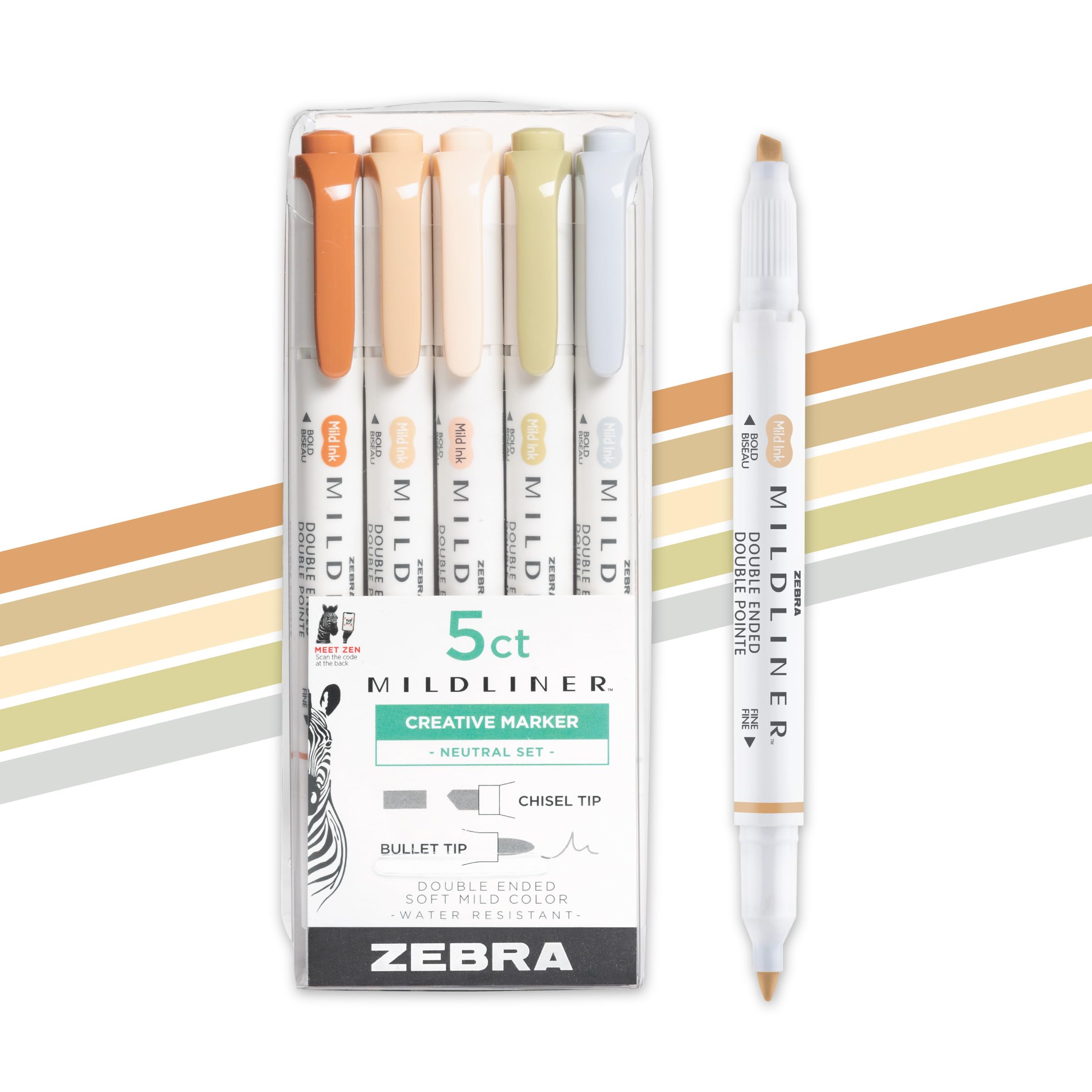 Zebra Pen Mildliner Dual-Tip Highlighter Set, Assorted Neutral Vintage Colors, 5-Pack, Ideal for Bible Highlighting, No Bleed