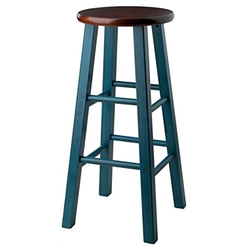 Ergode Wood Ivy 29" Bar Stool - Rustic Teal Finish, 13" Round Walnut Seat - Stable, Comfortable, Versatile - Ideal for Kitchen or Family Room - No Assembly Required - Supports up to 220lbs