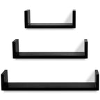 vidaXL Floating Wall Shelves - Wall Mounted Display Shelves, Black MDF, 3 Pcs, Invisible Mounting System, Various Sizes