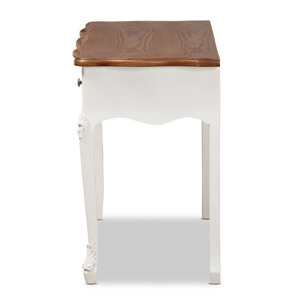 Baxton Studio Sophie Classic Traditional French Country White and Brown Finished Small 3-Drawer Wood Console Table
