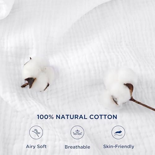 Bedsure 100% Cotton Muslin Throw Blanket Twin Xl For Bed - 4-Layer Breathable And Lightweight Soft Gauze Muslin Blanket For Summer, White, 66X90 Inches