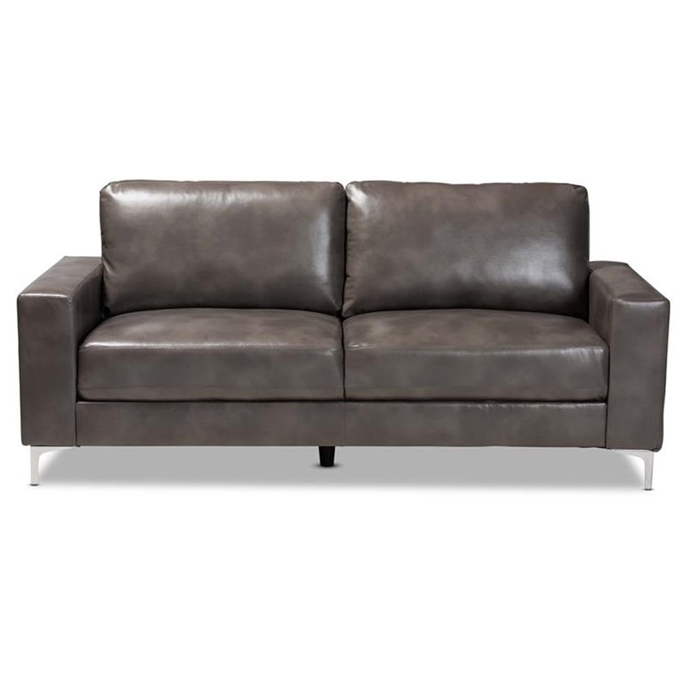 Baxton Studio Rayan Grey Faux Leather Upholstered Silver Finished Metal Loveseat