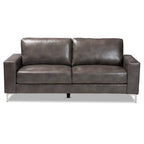 Baxton Studio Rayan Grey Faux Leather Upholstered Silver Finished Metal Loveseat
