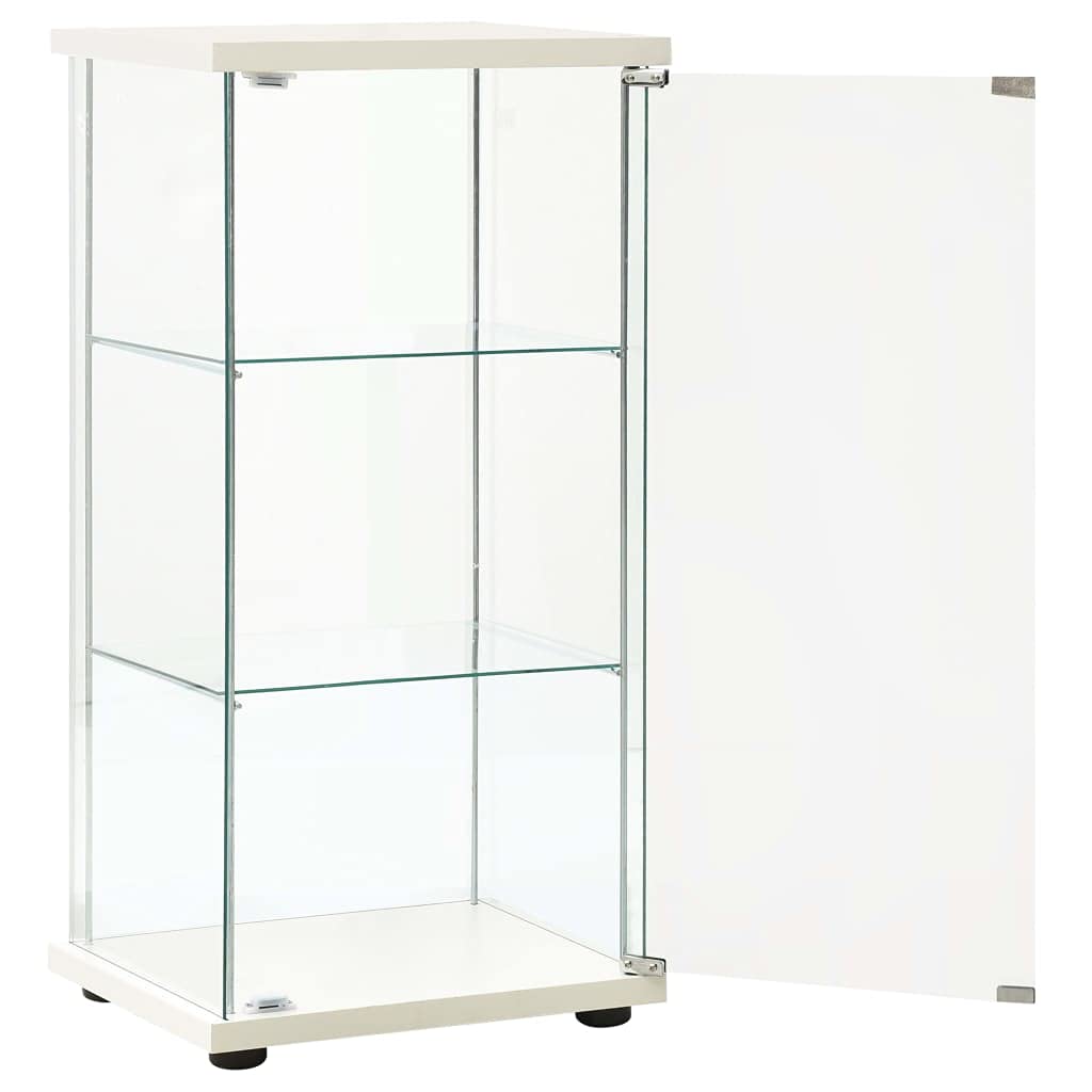 vidaXL White Storage Cabinet with Tempered Glass - Modern Book Organizer with Three Layers for Multimedia Appliances, DVDs, and Books
