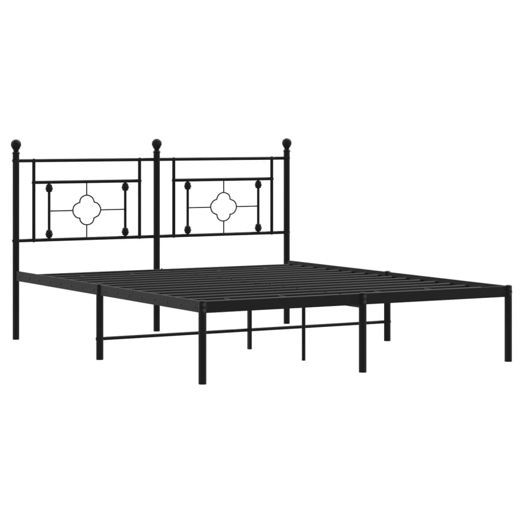 vidaXL 12'' Metal Queen Bed Frames with Headboard, Platform Bed Frame with Strong Metal Slats Support, Under Bed Storage, Noise Free, Black, Without Mattress