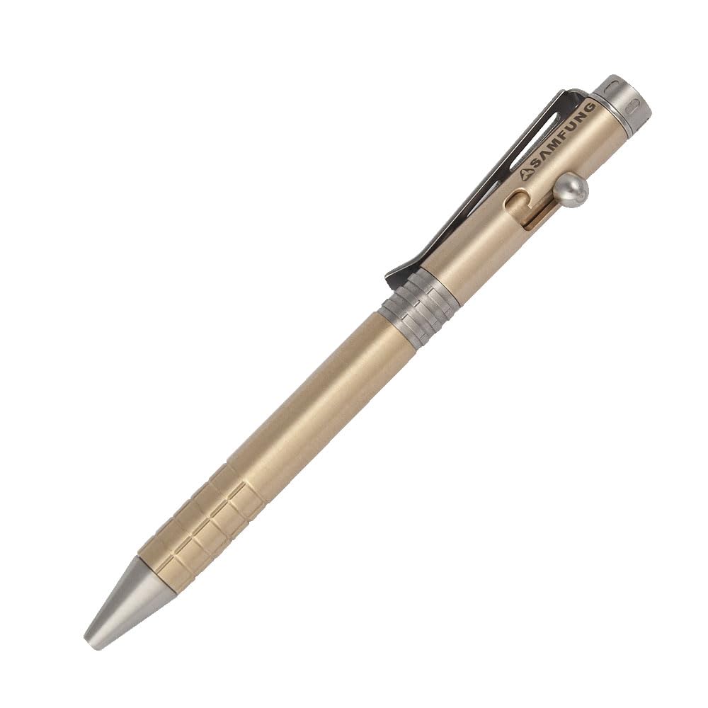Samfung Stick Ballpoint Pen Solid Brass Edc Pen, Pocket Rollerball Signature Pen With Black Ink Refill For Writing Stationery Gi