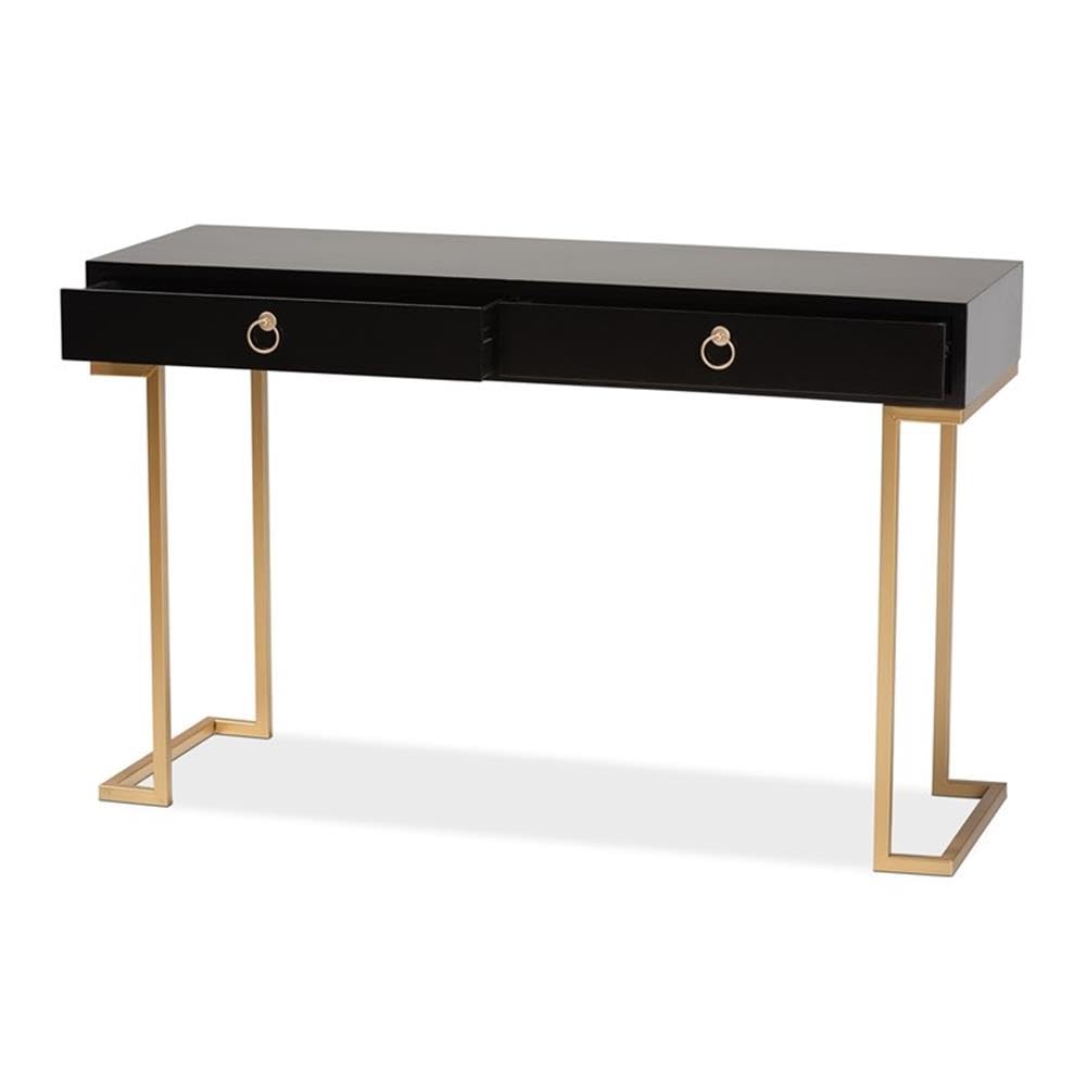 Baxton Studio Beagan Modern and Contemporary Black Finished Wood and Gold Metal 2-Drawer Console Table Black/Wood