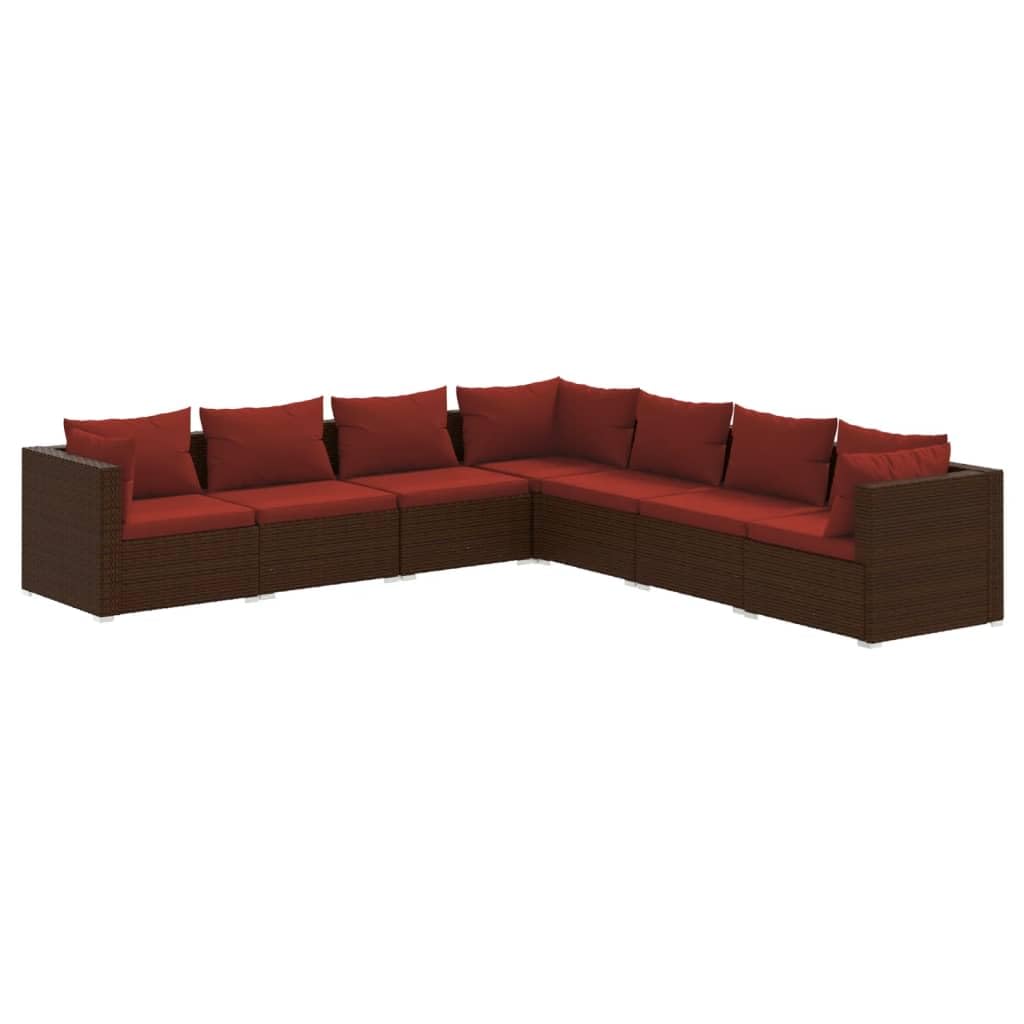 vidaXL Patio Lounge Set with Cushions, Outdoor Seating Featuring Poly Rattan Material, Brown & Cinnamon Red, Customizable Modular Design, Suitable for Garden and Patio Entertainment