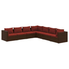 vidaXL Patio Lounge Set with Cushions, Outdoor Seating Featuring Poly Rattan Material, Brown & Cinnamon Red, Customizable Modular Design, Suitable for Garden and Patio Entertainment