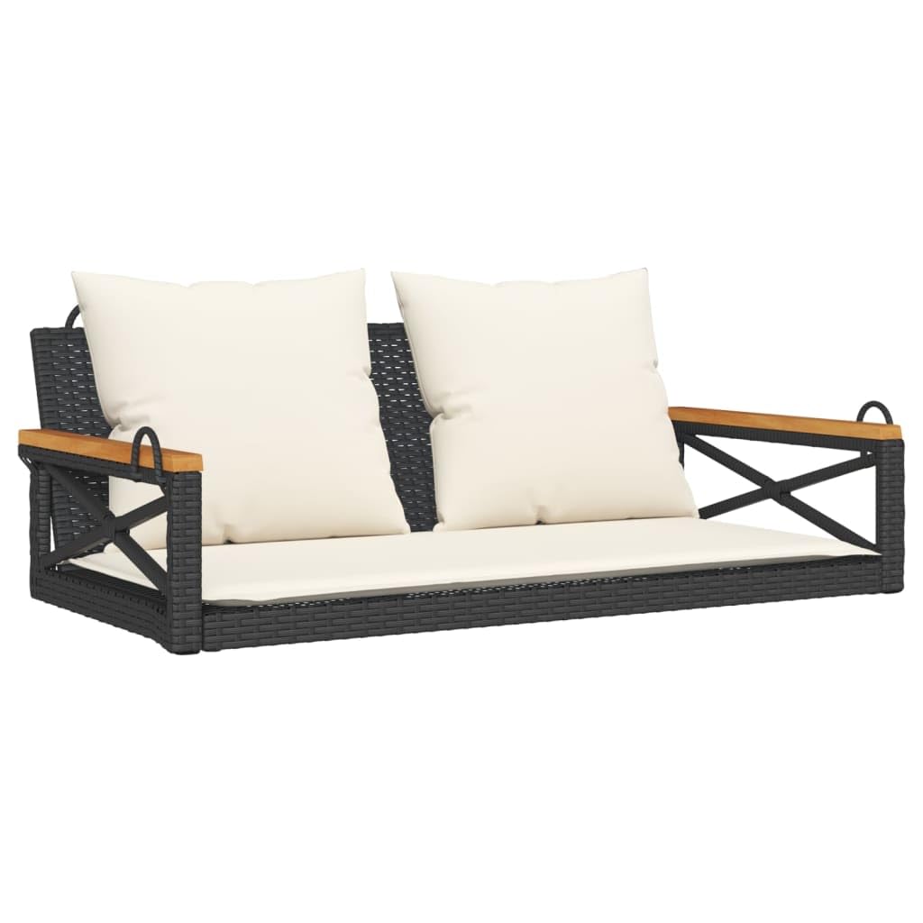 vidaXL Hanging Bench with Cushion, Black, 109 x 62 x 40 cm, Poly Rattan