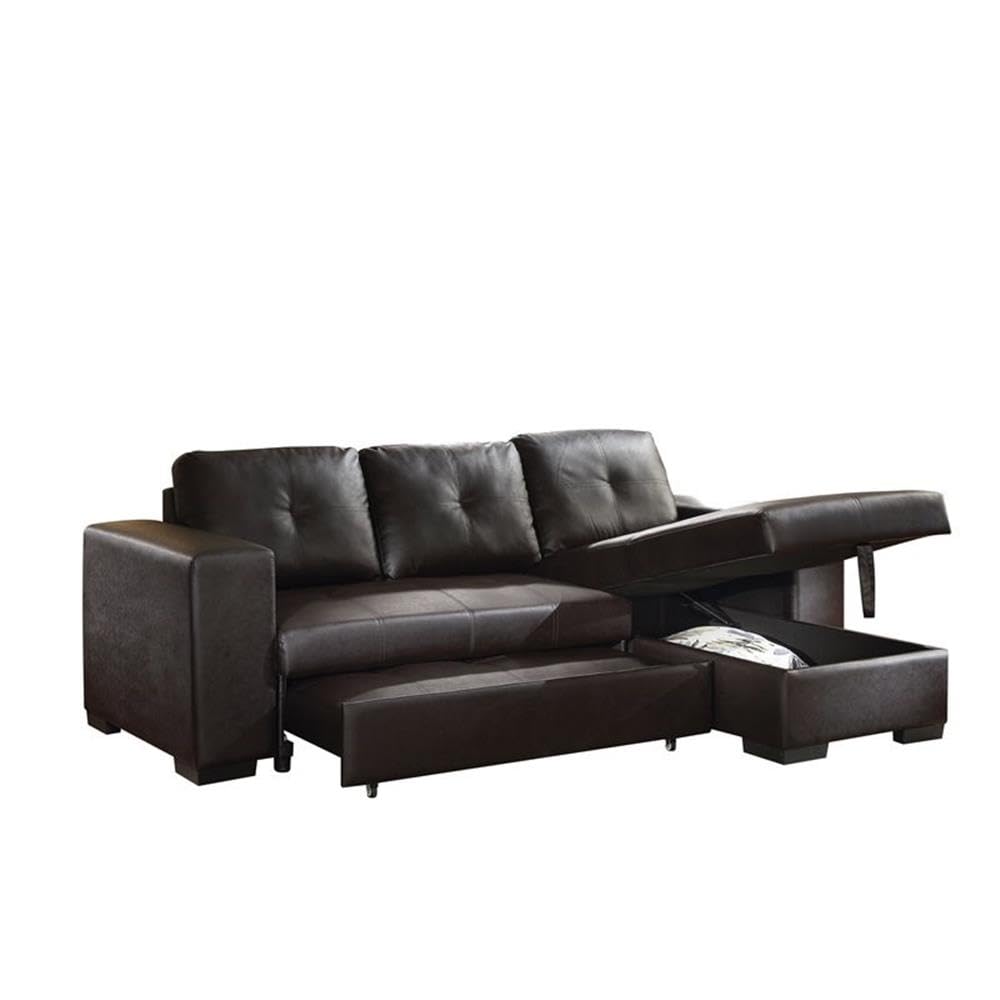 Acme Lloyd Faux Leather Upholstered Sectional Sofa with Sleeper in Black