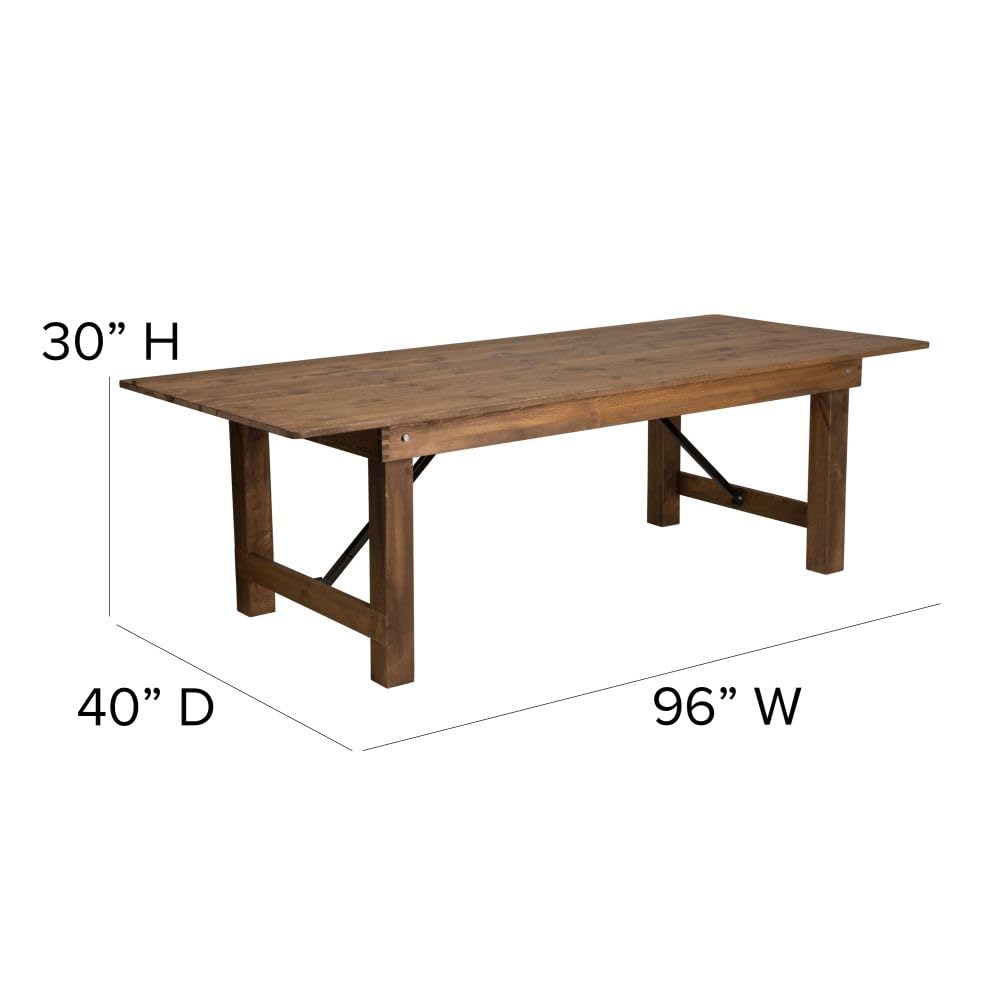 Flash Furniture HERCULES Series 8' x 40'' Antique Rustic Folding Farm Table Set with 8 Cross Back Chairs and Cushions