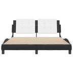 vidaXL Queen Bed Frame with Headboard - Black and White Faux Leather, Modern Waved Design, Plywood Slats, Assembly Required - 59.8” x 79.9”, Stylish Bedroom Furniture