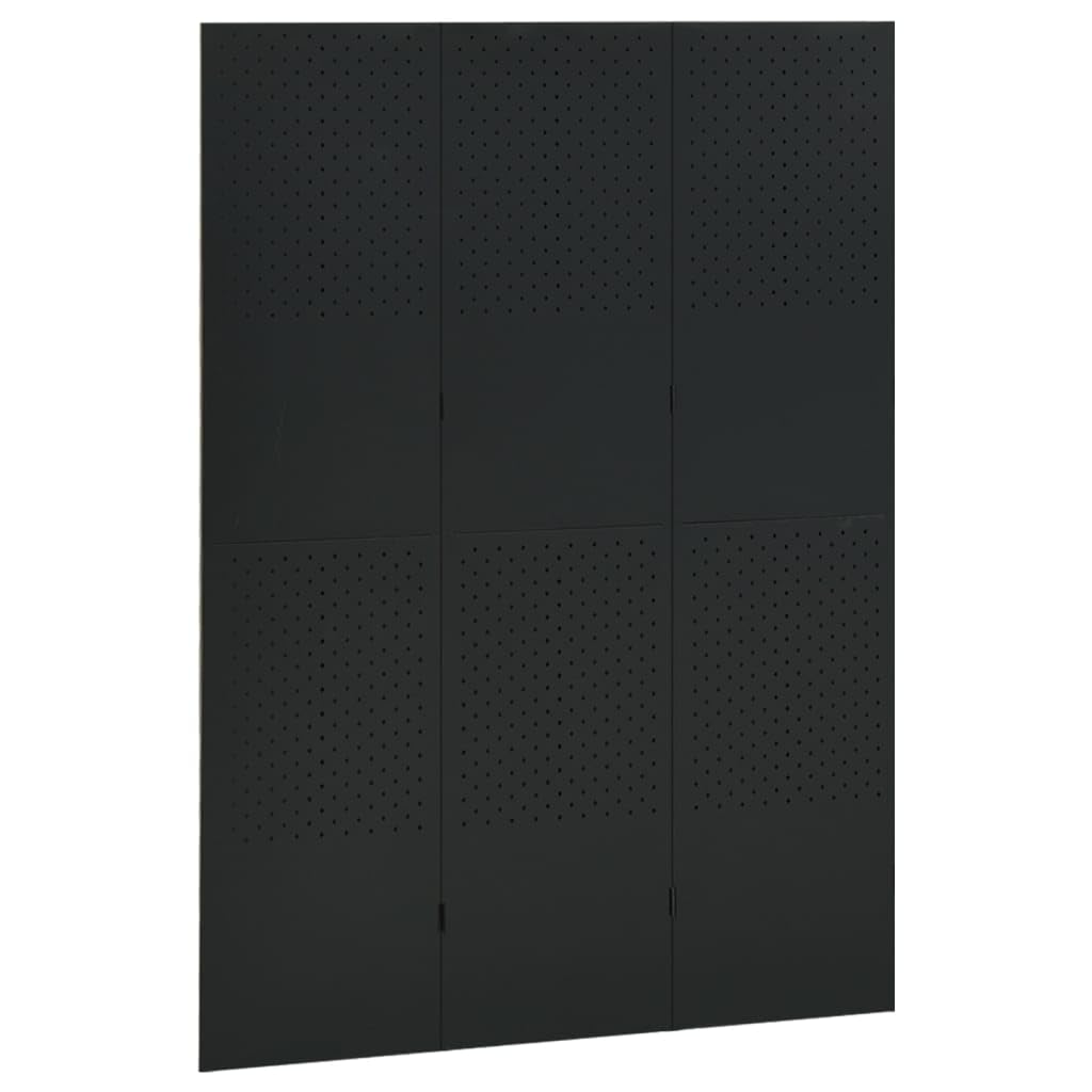 vidaXL 3-Panel Room Divider in Black, 47.2x70.9 Steel Privacy Screen for Living Room, Bedroom, Dining Room