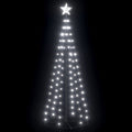 vidaXL Christmas Cone Tree with Cold White LED Lights - Water-Resistant Indoor/Outdoor Holiday Decoration - Standalone Tree with Star Light Top & Foldable Circle Base - Black Wire, PVC & Metal Mat...