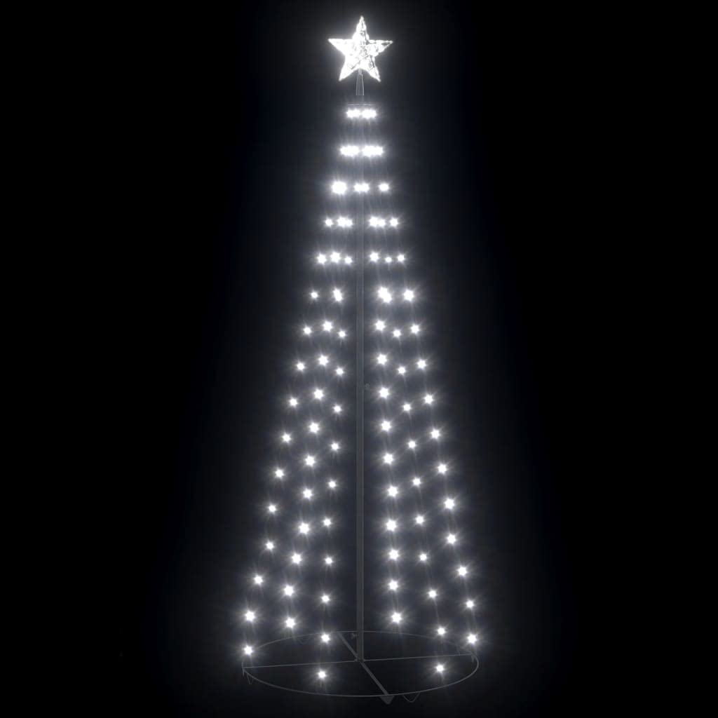 vidaXL Christmas Cone Tree with Cold White LED Lights - Water-Resistant Indoor/Outdoor Holiday Decoration - Standalone Tree with Star Light Top & Foldable Circle Base - Black Wire, PVC & Metal Mat...