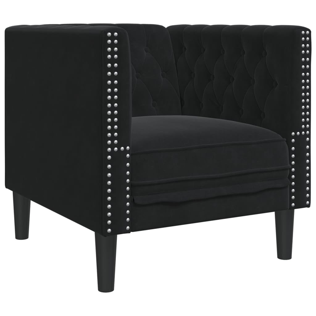 vidaXL Chesterfield Black Velvet Armchair, Relaxation Armchair, Velvet Armchair, Single Armchair, TV Chair, Padded Armchair