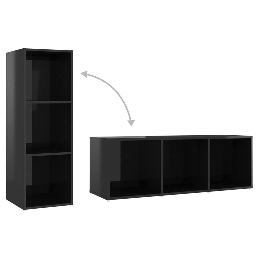 vidaXL TV Stand 2 Pcs Home Bedroom Living Room Entertainment Center TV Stand Media Unit Furniture High Gloss Black 42.1&quot;x13.8&quot;x14.6&quot; Engineered Wood