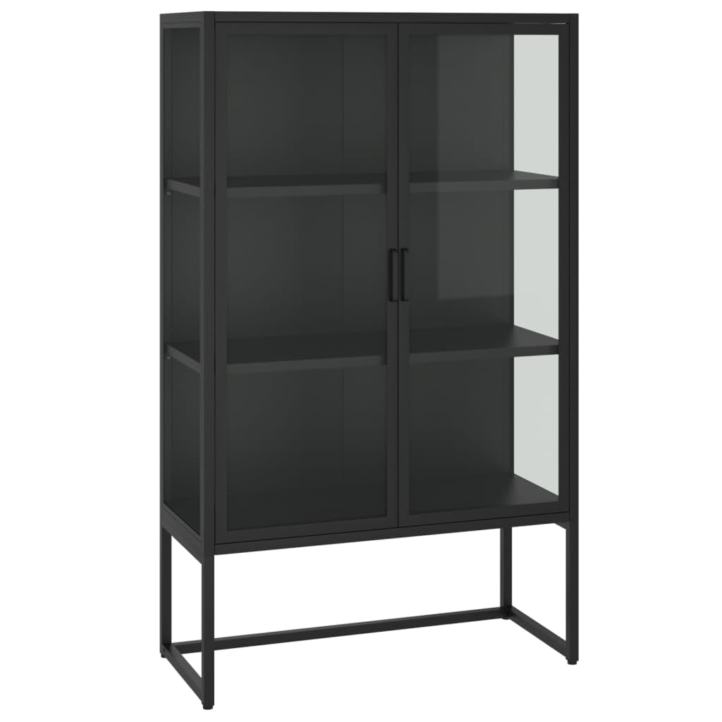 vidaXL Highboard Black 53.1&quot; Steel and Tempered Glass Side Cabinet Furniture