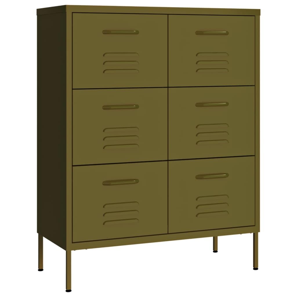 vidaXL Drawer Cabinet - Olive Green Large Storage Unit, 6-Drawer Industrial Style Cabinet, Resistant Steel Material, Fully Extendable, Easy Maintenance